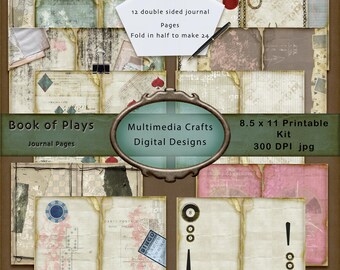 Book of Plays Journal Pages Kit, Ephemera, Cards, Tags (Digital Download)