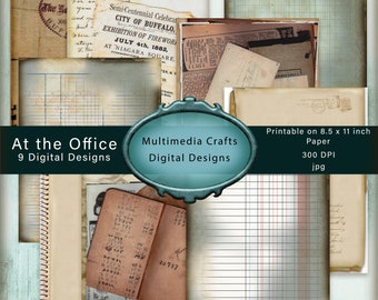 At The Office.  Digital Paper Kit.  Vintage Documents, Vintage Writing, Junk Journals, Ephemera. Download