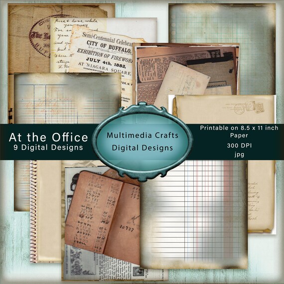 At The Office.  Digital Paper Kit.  Vintage Documents, Vintage Writing, Junk Journals, Ephemera. Download