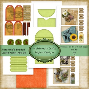 Autumn’s Breeze Loaded Pocket Add On. Imprimable numériquement.  Utilisation commerciale.  Automne, Scrapbooking, Junk Journaling, Cartes, Tags