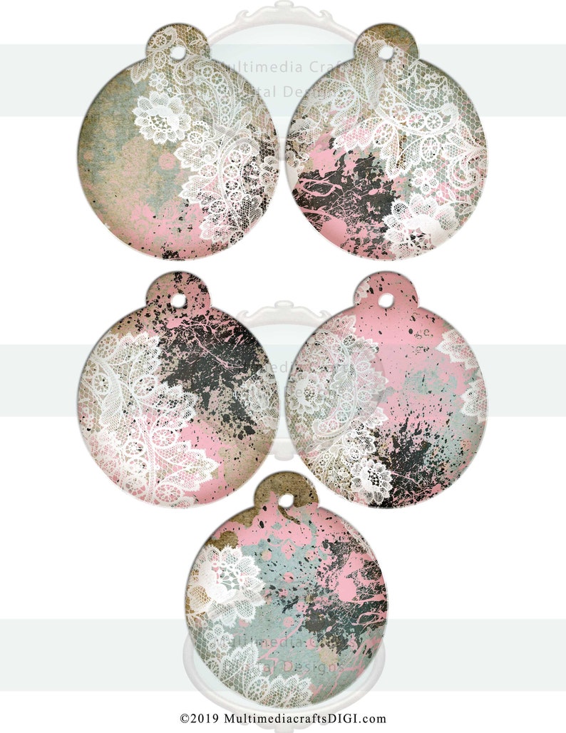 Blooming Ornaments_3.25 x 3.5 digital tags. Shabby chic, ephemera, scrapbook, journal image 6