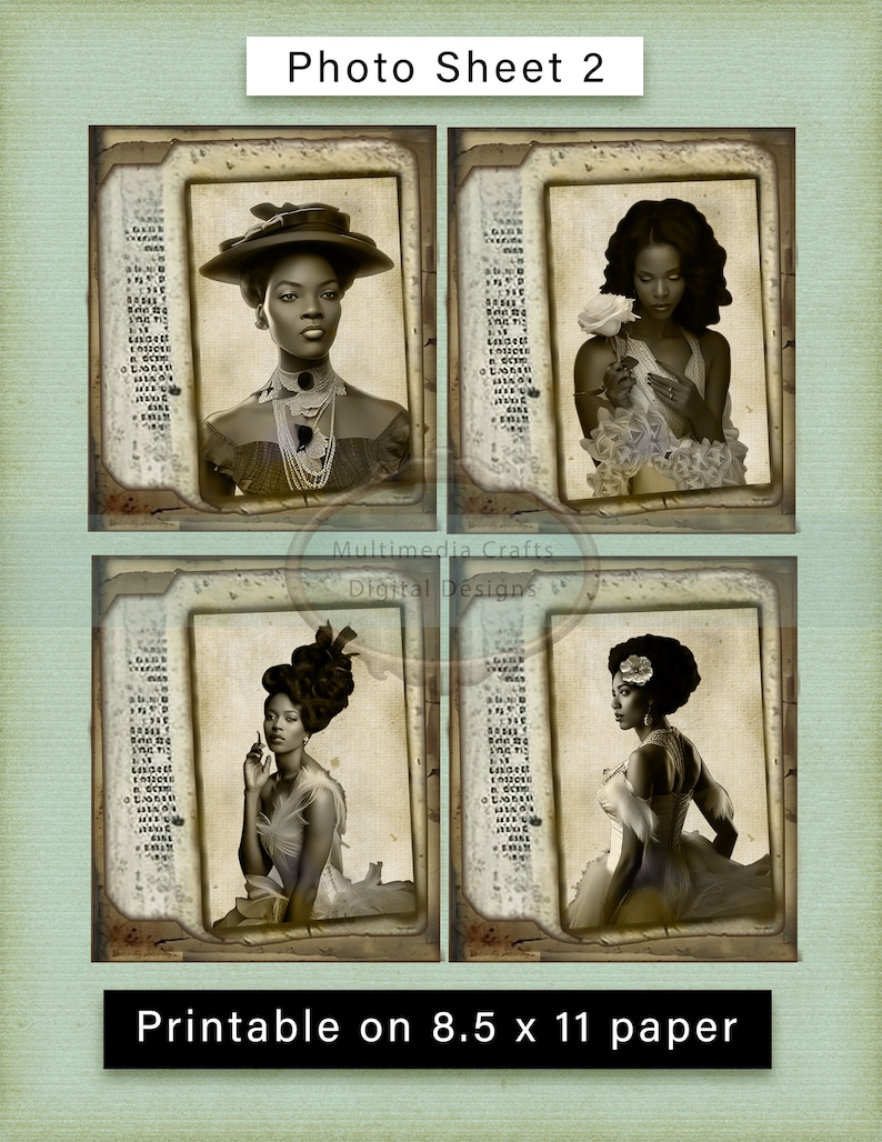 Ebony Beauties Digital Photos Kit. Vintage African Americans, Junk Journal, Scrapbooking, Cards, Tags, Mixed Media image 3