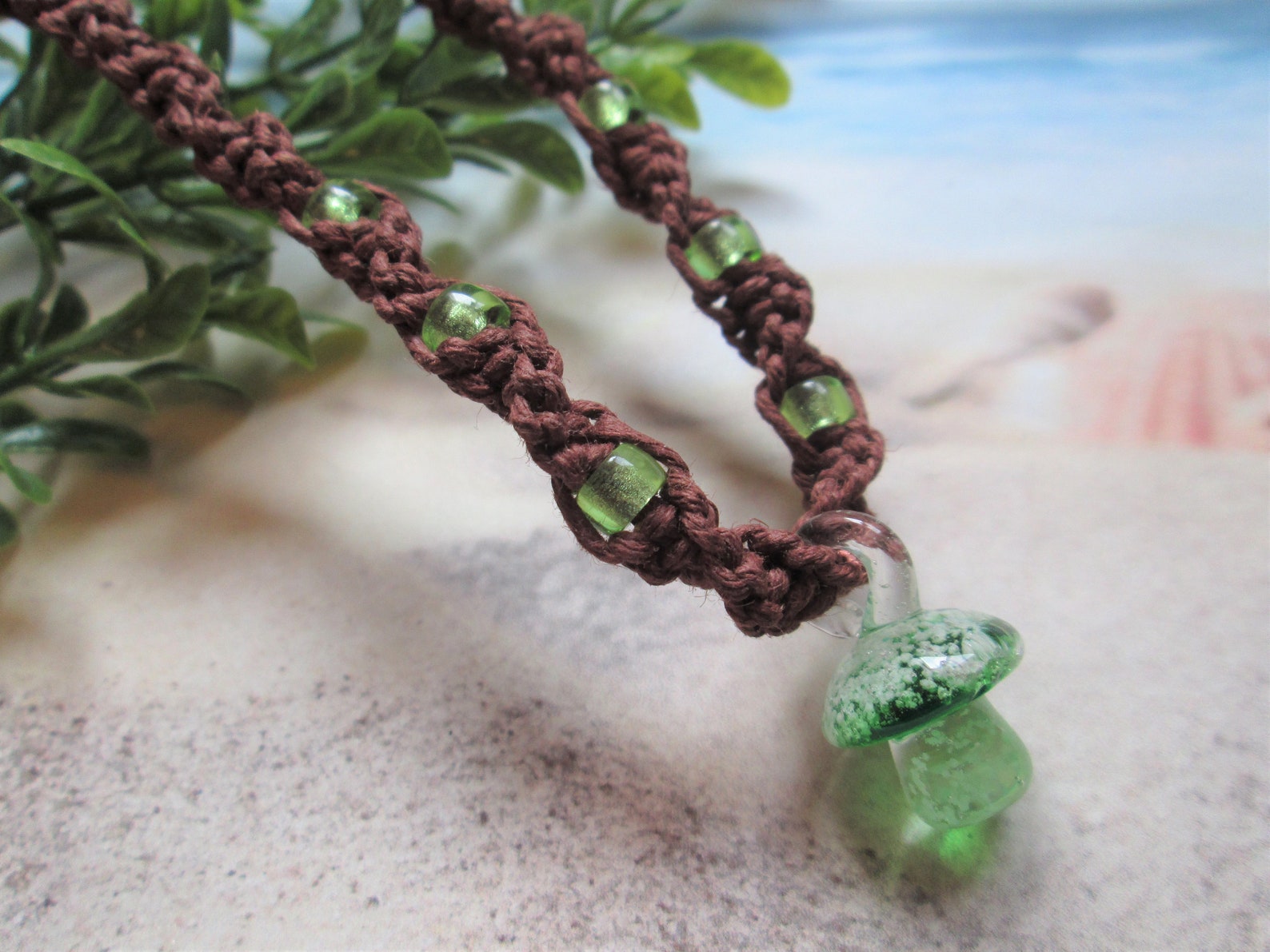 Hemp necklace with mushroom pendant Clearance