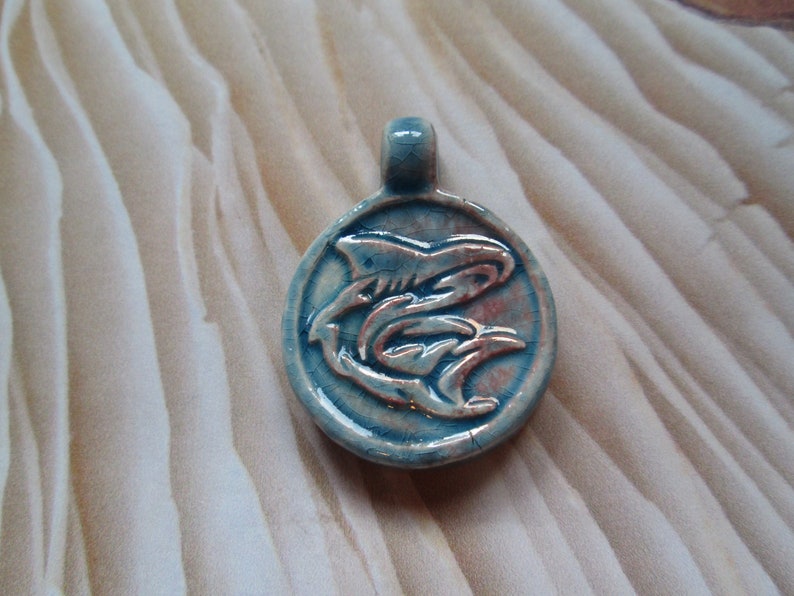 Zen Shark Pendant Hemp Jewelry Beach Jewelry Handmade Custom Hemp Raku Ceramic Blue Shark Necklace Stacking Jewelry Hemp Necklace