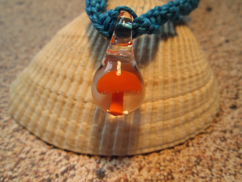 Custom Hemp Jewelry Layering Hemp Necklace Custom Hemp Necklace with Glass Orange Mushroom Pendant Boho Hippie Mushroom Pendant Retro