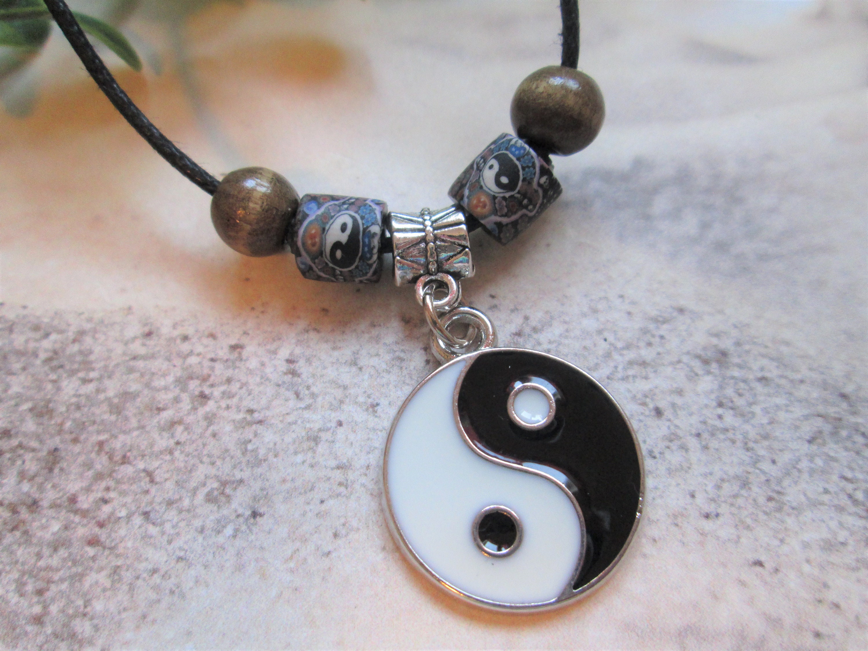 Yin Yang Necklace Beaded Yin Yang Choker Adjustable Black Etsy