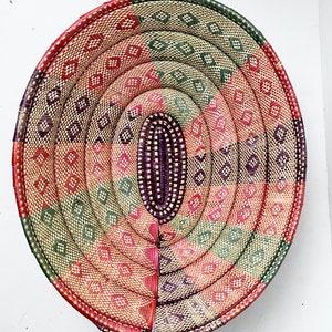 VTG Colorful Large Woven Centrepiece Bowl Platter | Decorative Basket | Boho Home Decor | Storage Basket| Boho Storage | Woven Tray