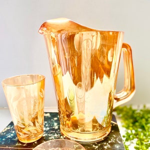 Vintage Iridescent Orange Carnival Glass Pitcher - Iridescent Pitcher - Depression Glass Pitcher - Peach Pastel Pitcher - Lusterware