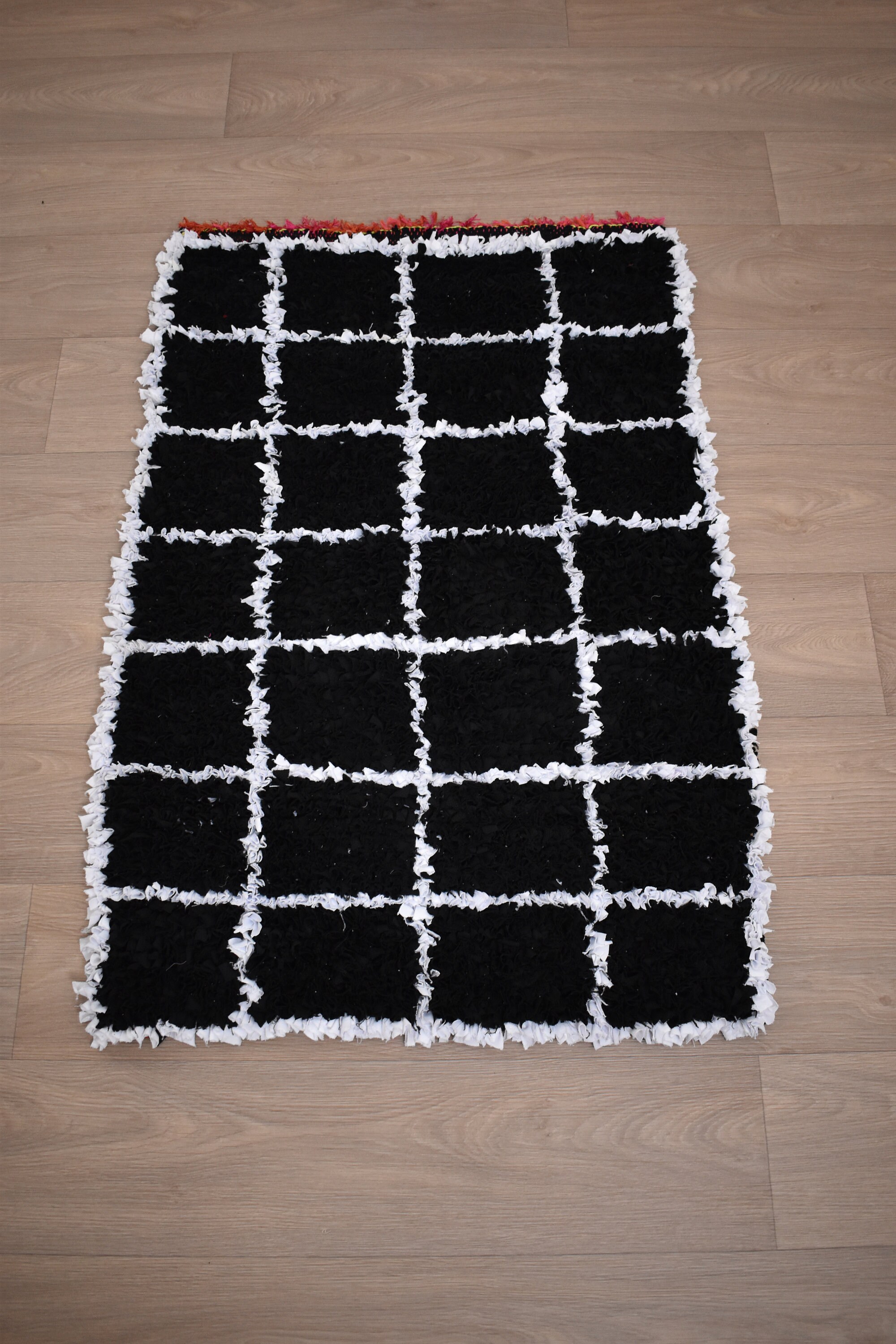 Tapis Marocain Berbère Boucherouite Noir/Blanc 115 X 75 cm 3, 7 2, 4 Ft