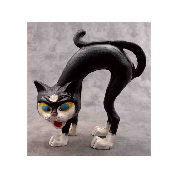 Black Cat Scaredy Cat Cast Iron Halloween Figurine Door Stop, 7.5 x 7