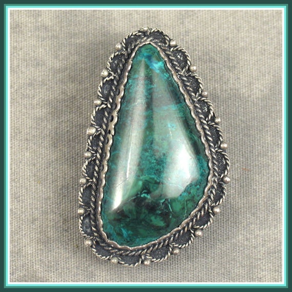 Vintage Sterling MALACHITE BROOCH PENDANT - image 5