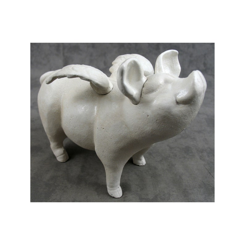 Large FLYING PIG Bank STATUE Heavy Cast Iron Piggy When Pigs Etsy