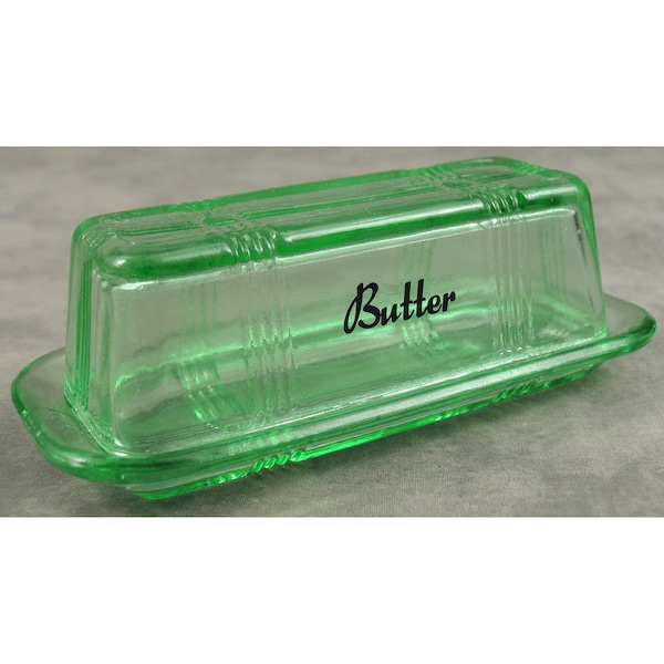 Apple GREEN Glass Lidded BUTTER DISH for 1/4 lb Stick Depression Style