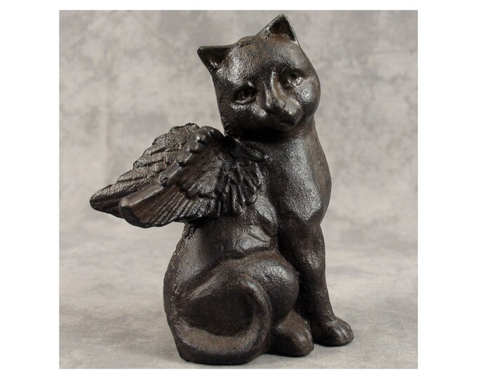 Winged CAT ANGEL STATUE Cast Iron Garden Statue Memorial Etsy