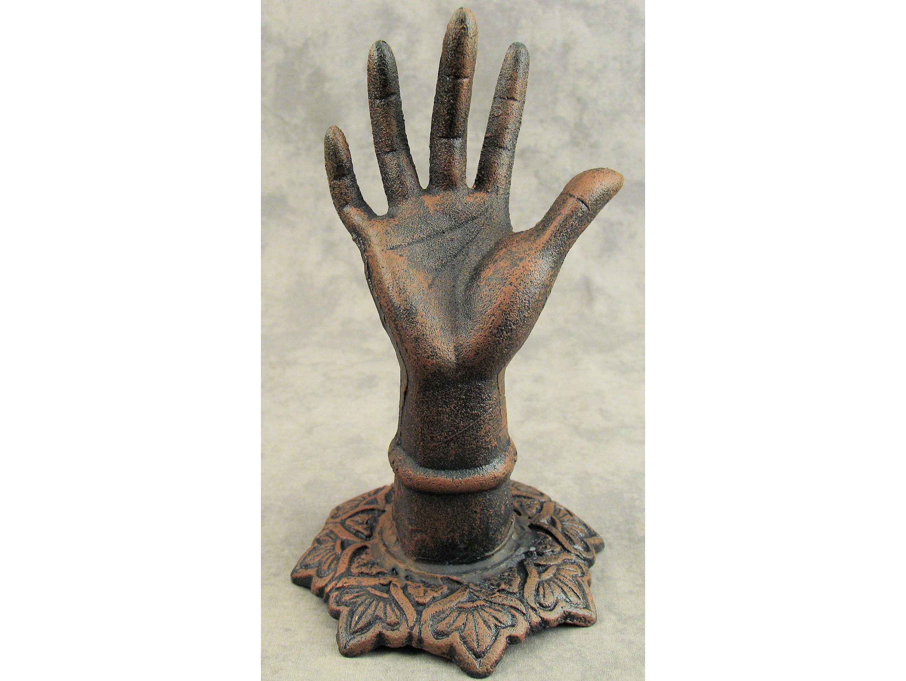 Cast Iron Hand Ring Holder Jewelry Display Home Decor Paper Weight Bookend  Green