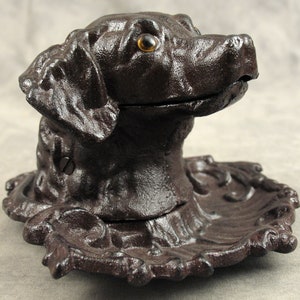 RETRIEVER DOG Cast Iron INKWELL with Pen Tray Hunting Dog Victorian Style image 2