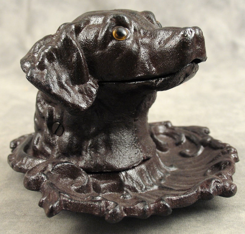 RETRIEVER DOG Cast Iron INKWELL with Pen Tray Hunting Dog Victorian Style image 2