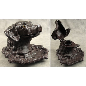 RETRIEVER DOG Cast Iron INKWELL with Pen Tray Hunting Dog Victorian Style image 1