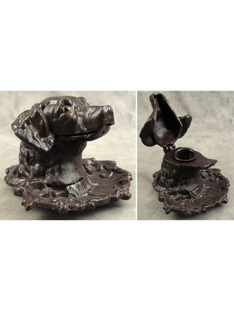 RETRIEVER DOG Cast Iron INKWELL with Pen Tray Hunting Dog Victorian Style image 1