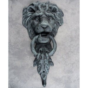 Majestic LION Head Cast Iron DOOR KNOCKER Antiqued Verdigris Green Doorknocker