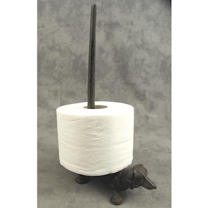 DACHSHUND Cast Iron Standing Bathroom Toilet PAPER HOLDER Doxie Dog