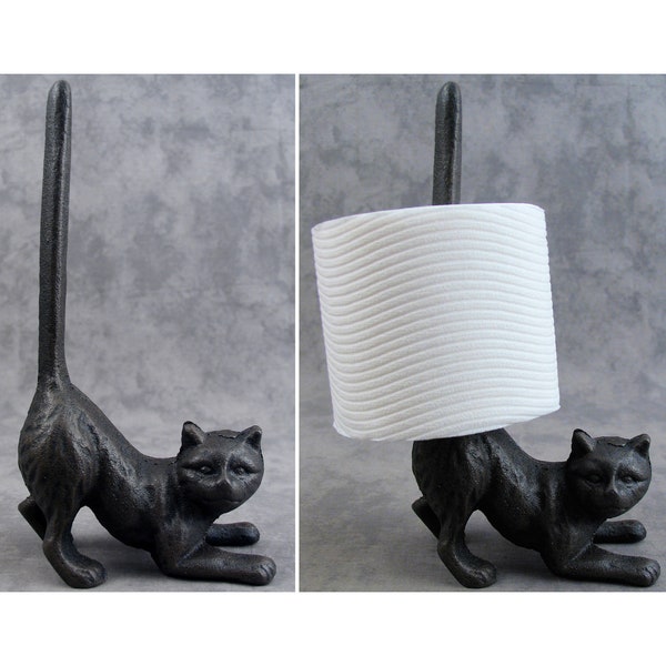 Playful CAT Cast Iron Standing Bathroom Toilet PAPER HOLDER