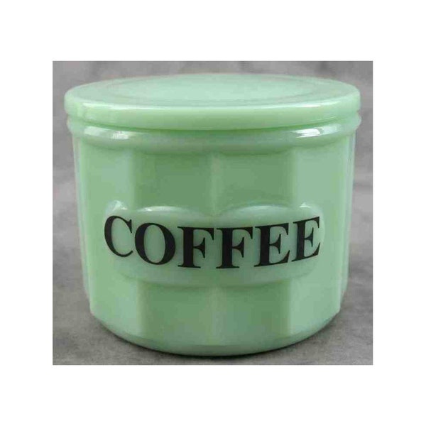 Jadeite GREEN Glass COFFEE Box CANISTER Lidded Jar Container Depression Style