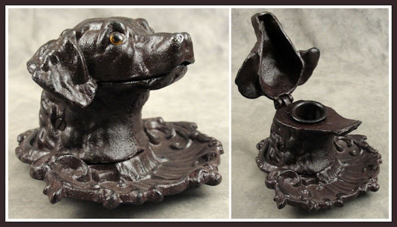 RETRIEVER DOG Cast Iron INKWELL with Pen Tray Hunting Dog Victorian Style image 7