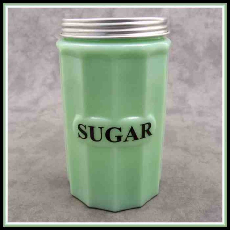 Jadeite GREEN Glass Tall SUGAR CANISTER Lidded Jar Depression Etsy