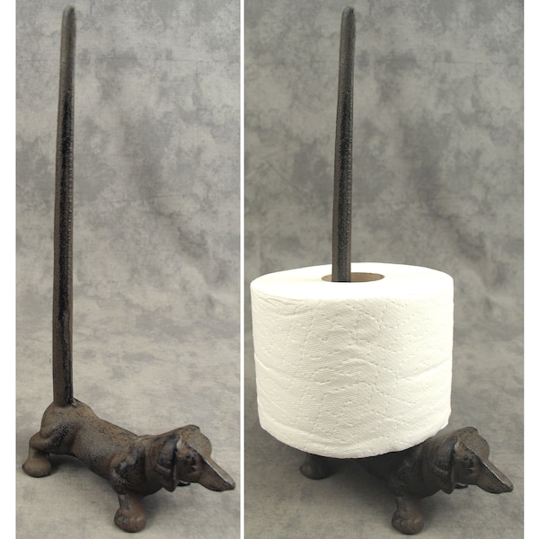 DACHSHUND Cast Iron Standing Bathroom Toilet PAPER HOLDER Doxie Dog