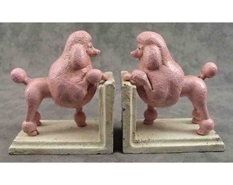 Pair of PINK POODLE Cast Iron BOOKENDS