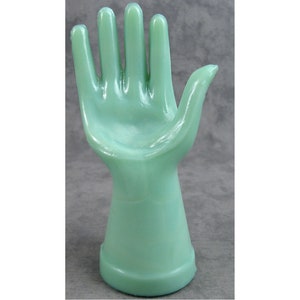 Jadeite GREEN Glass RING Jewelry Display HAND Accessories Mannequin Depression Style