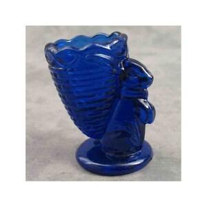 Cobalt BLUE Glass RABBIT with Basket TOOTHPICK Holder Depression Style Bunny Country Decor