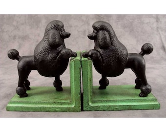 Pair of BLACK POODLE Cast Iron BOOKENDS Standard Poodle