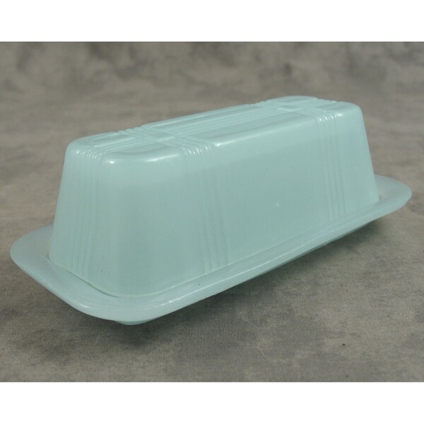 SEAFOAM Glass BUTTER DISH for 1/4 lb Stick Depression Style Lidded Frosted