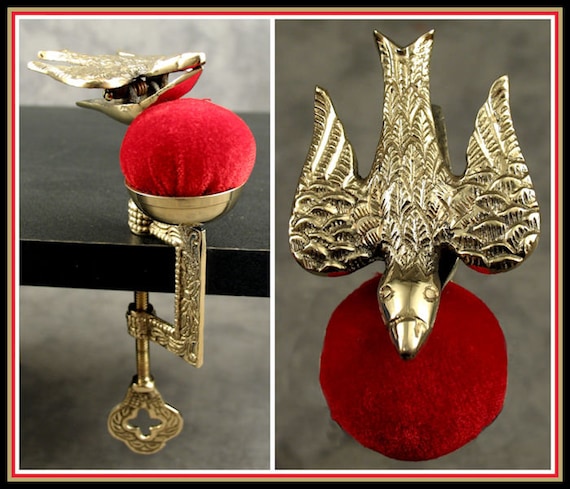Solid Brass Sewing Bird Victorian Antique Pin Cushion Solid Brass Sewing Bird Victorian Antique Pin Cushion