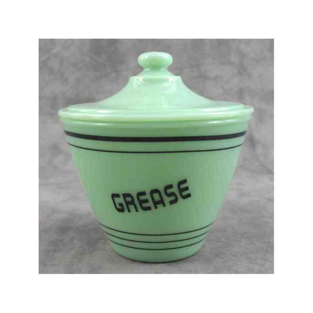 Jadeite GREEN Glass GREASE Drippings BOWL Black Band Lidded Container Depression Style Etsy