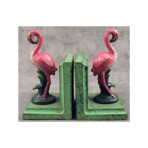 Pair of Tropical PINK FLAMINGO Cast Iron BOOKENDS