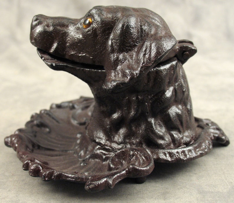 RETRIEVER DOG Cast Iron INKWELL with Pen Tray Hunting Dog Victorian Style image 4