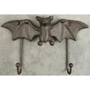 Gothic Winged BAT Cast Iron DOUBLE HOOK Wall Sculpture