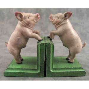 Pair of Country PINK PIG Cast Iron BOOKENDS