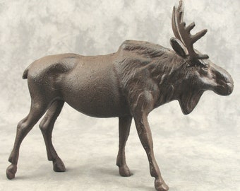 Large MAJESTIC MOOSE Cast Iron STATUE Elk Heavy Wildlife Cabin Home Garden Decor