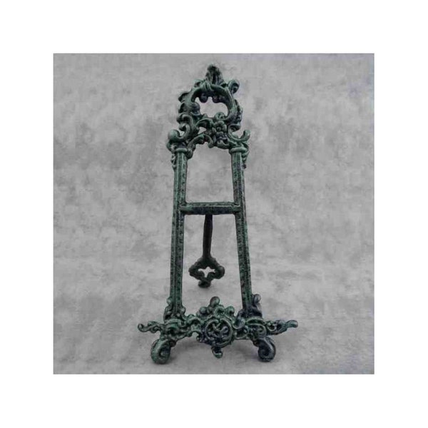 PICTURE EASEL Cast Iron STAND Victorian Art Nouveau Style Scroll Verdigris Green
