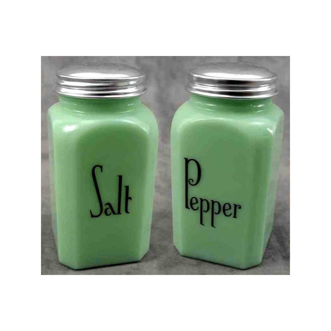 Vintage Jadeite Salt and Pepper Shakers Green Glass Salt and Pepper