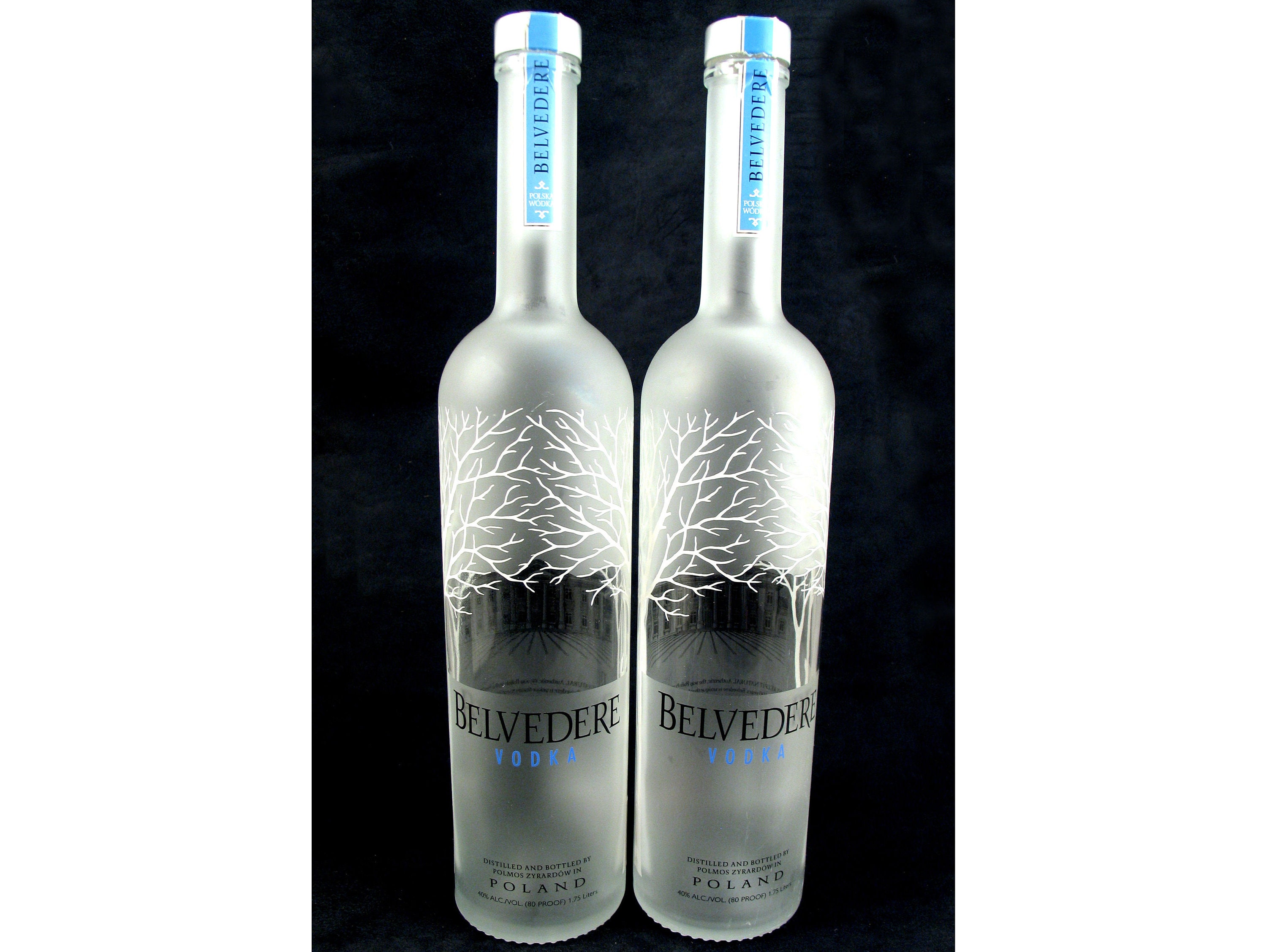 2 Empty BELVEDERE VODKA 1.75 Liter BOTTLES With Caps 18 Tall Magnum for  Crafts and Decor 
