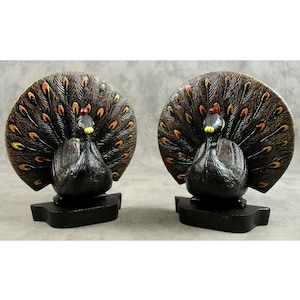 Pair of PEACOCK Large Cast Iron BOOKENDS