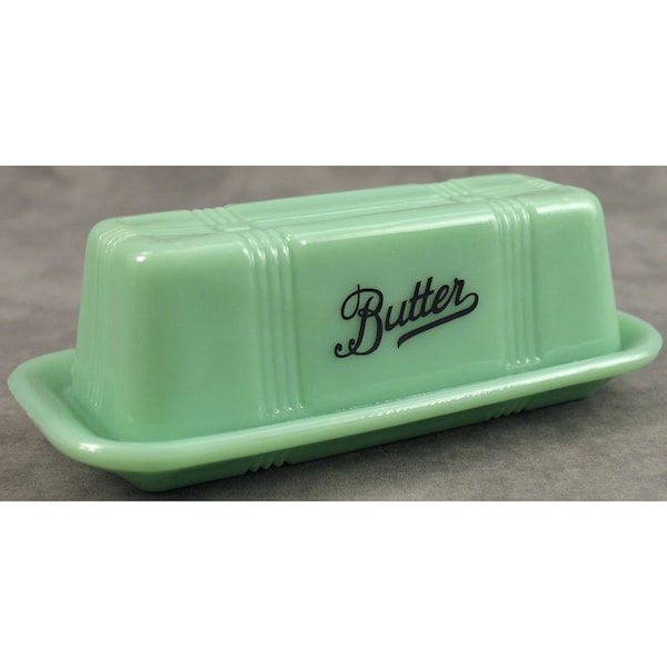 Jadeite GREEN Glass Lidded BUTTER DISH for 1/4 lb Stick Depression Style Glass