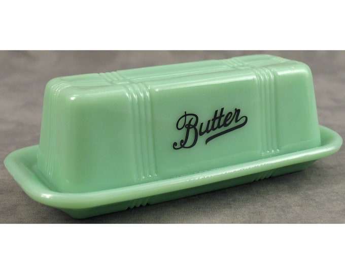 Jadeite GREEN Glass Lidded BUTTER DISH for 1/4 Lb Stick Etsy