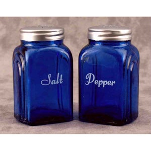 Cobalt BLUE Glass SALT & PEPPER Shaker Set Depression Style