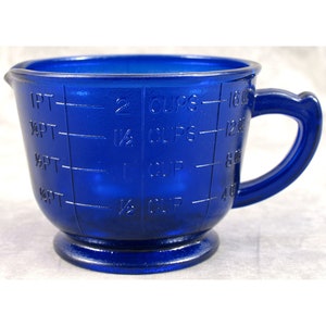 Cobalt BLUE Glass 2-Cup MEASURING Mixing CUP Ounce Cup Pint Measurements Depression Style Glass